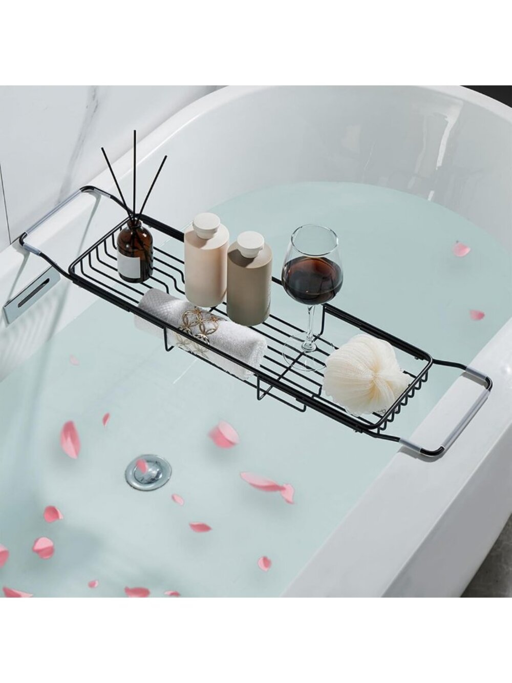 Expandable Stainless Steel Bathtub Caddy Tray - Adjustable Bath Organizer Shelf
